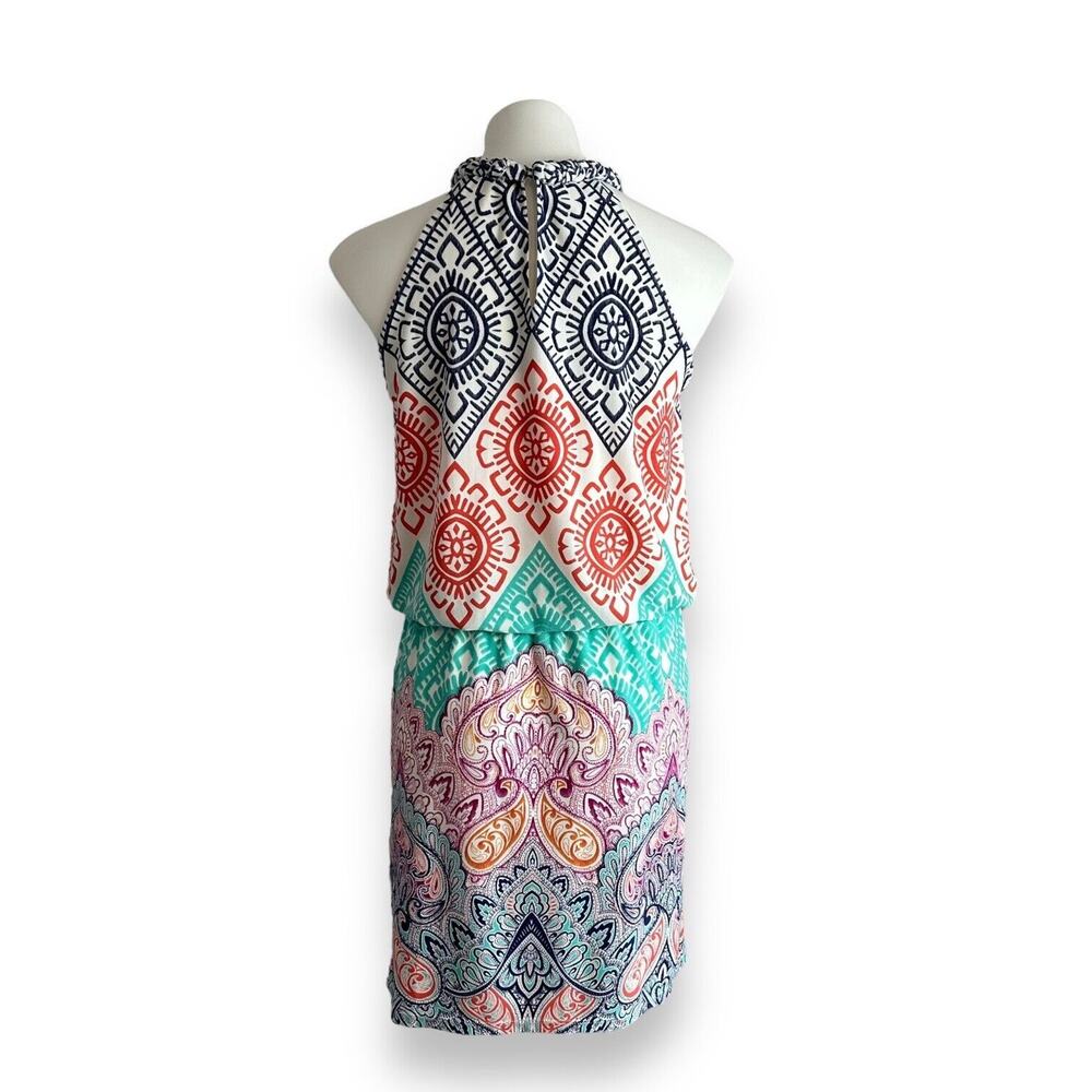 London Times Mini Dress Size 4 Halter Multicolor Geometric Paisley Bohemian Y2K - Picture 16 of 16